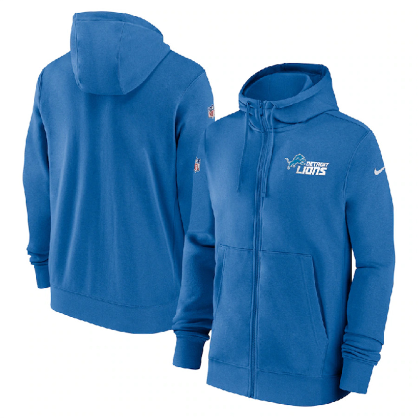 Men's Blue Detroit Lions Sideline Club Performance Full-Zip Hoodie